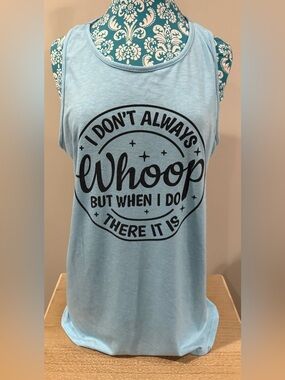 Light Blue Graphic Tank Top - 'Whoop' Slogan